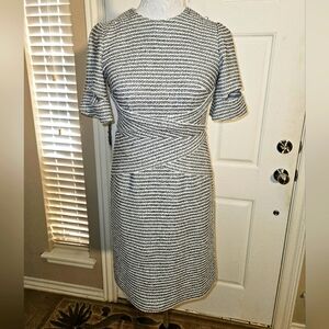 Black and White Puff Sleeve Sheath Midi Dress